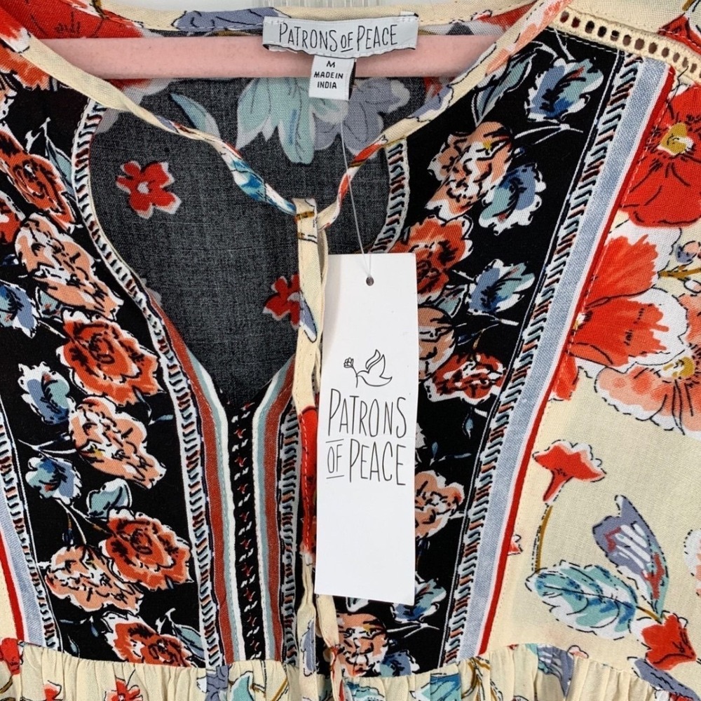 Patrons of Peace Floral Mixed Print Babydoll Tunic Dress Black Red Medium - Picture 5 of 7